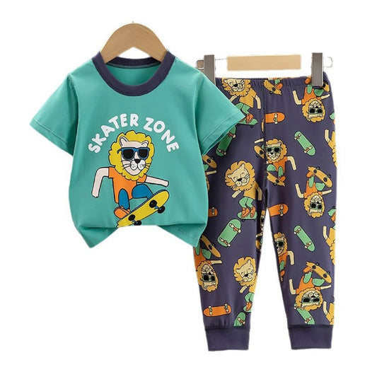 Surfing Lion soft Cotton Joggers Nightsuit set for Kids - Little Surprise Box