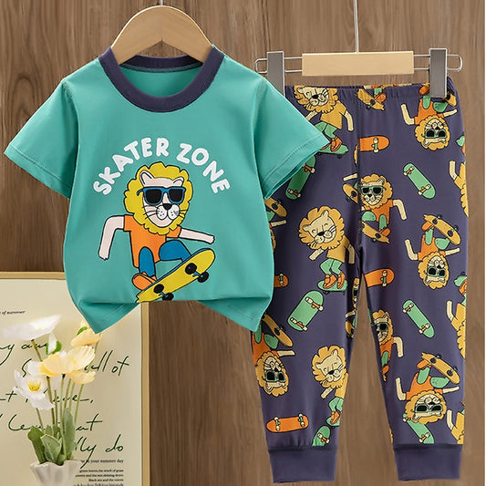 Surfing Lion soft Cotton Joggers Nightsuit set for Kids - Little Surprise Box