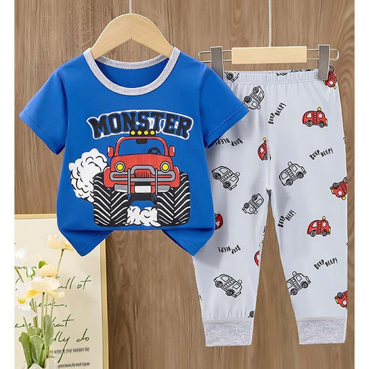 Monster Truck soft Cotton Joggers Nightsuit set for Kids - Little Surprise Box