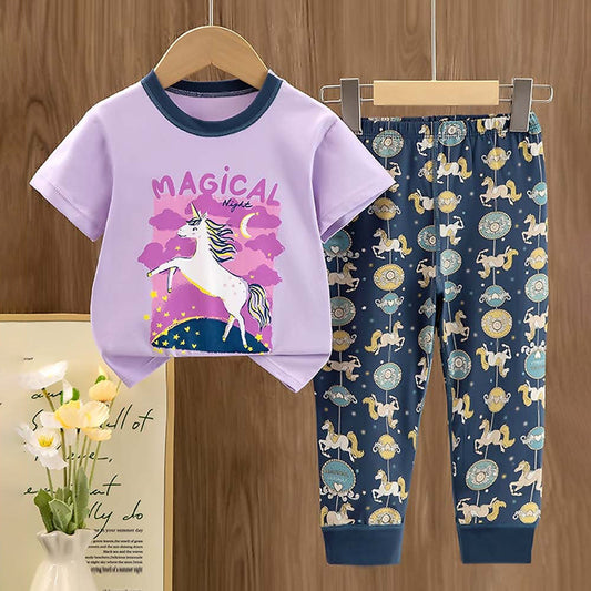 Magical Unicorn soft Cotton Joggers Nightsuit set for Kids - Little Surprise Box