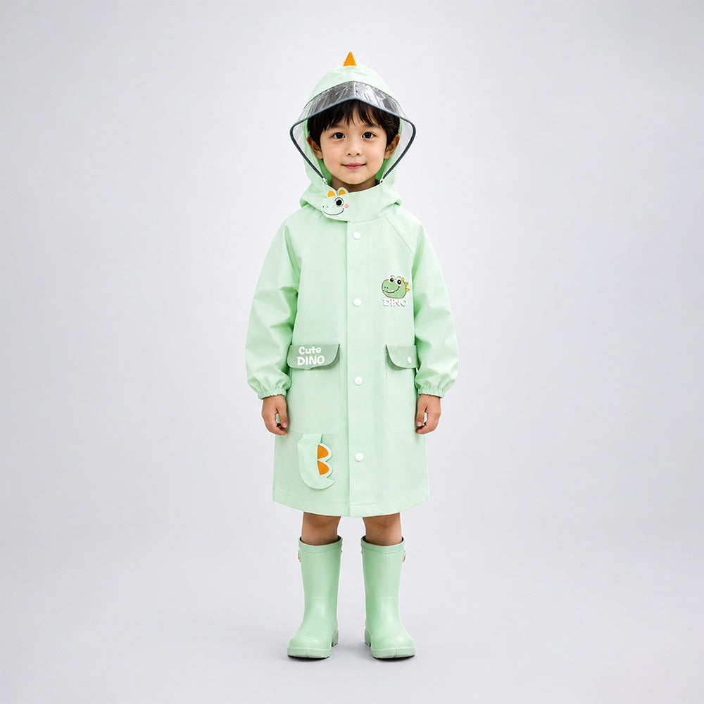 3D Dino Face & Tail Knee Length Raincoat for Kids