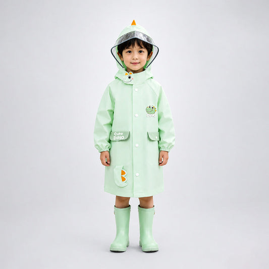 3D Dino Face & Tail Knee Length Raincoat for Kids