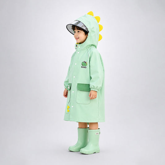 3D Dino Face & Tail Knee Length Raincoat for Kids