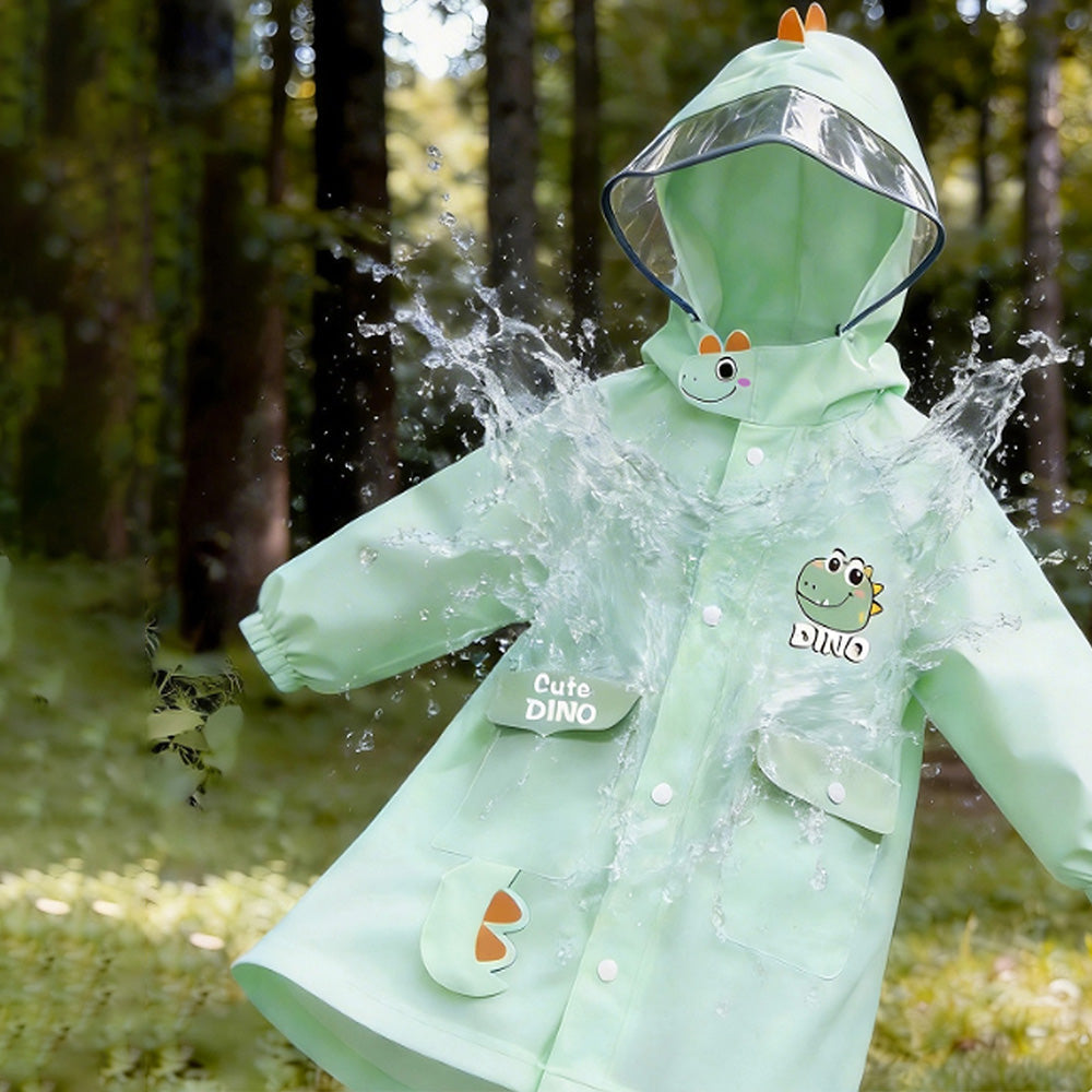 3D Dino Face & Tail Knee Length Raincoat for Kids
