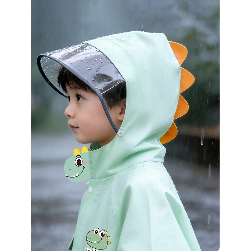 3D Dino Face & Tail Knee Length Raincoat for Kids