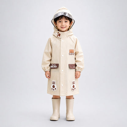 Beige Bear 3D Paw Knee Length Raincoat for Kids
