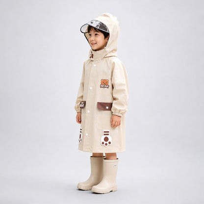 Beige Bear 3D Paw Knee Length Raincoat for Kids