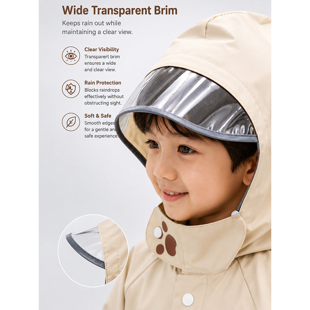 Beige Bear 3D Paw Knee Length Raincoat for Kids