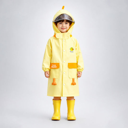 Yellow Duck 3D Paw Knee Length Raincoat for Kids