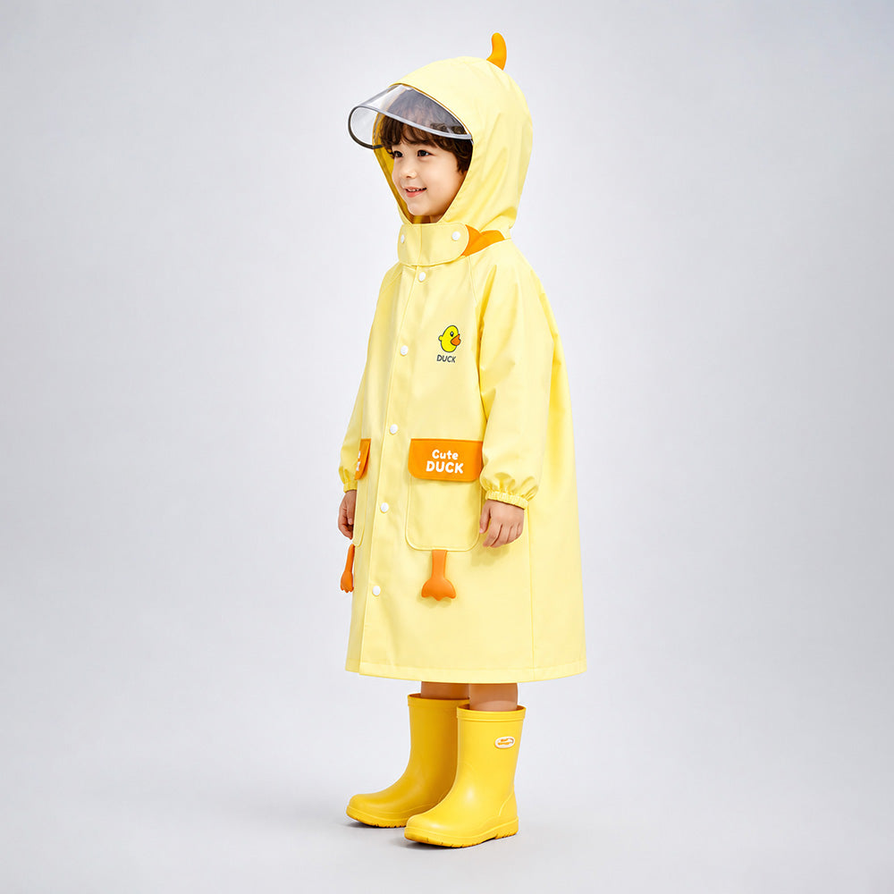 Yellow Duck 3D Paw Knee Length Raincoat for Kids
