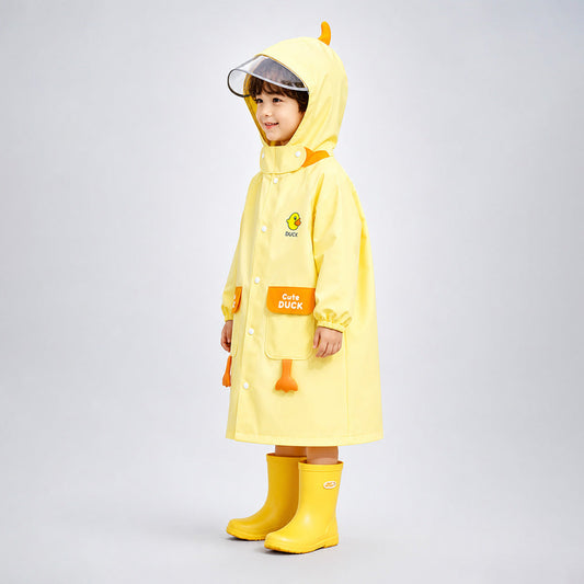 Yellow Duck 3D Paw Knee Length Raincoat for Kids