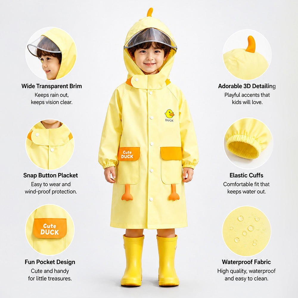 Yellow Duck 3D Paw Knee Length Raincoat for Kids