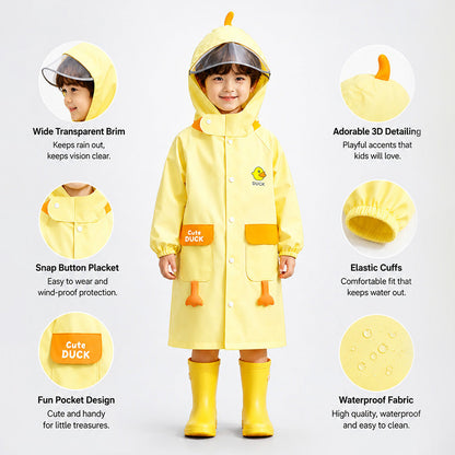Yellow Duck 3D Paw Knee Length Raincoat for Kids