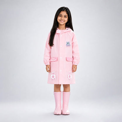 Pink Rabbit 3D Paw Knee Length Raincoat for Kids