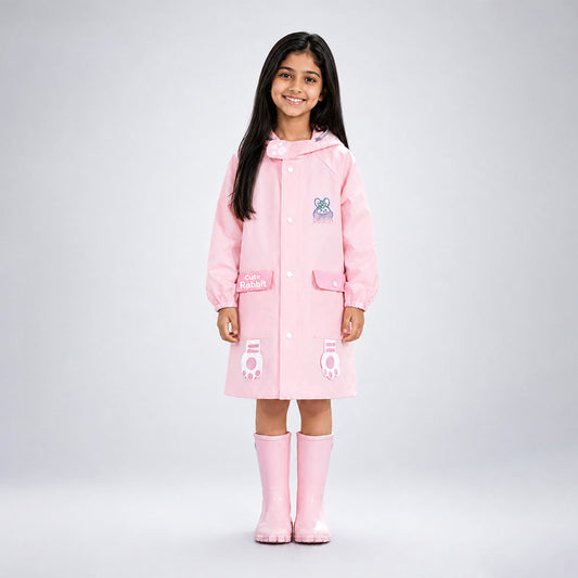Pink Rabbit 3D Paw Knee Length Raincoat for Kids
