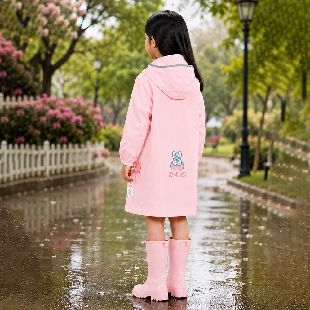 Pink Rabbit 3D Paw Knee Length Raincoat for Kids