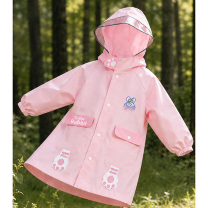 Pink Rabbit 3D Paw Knee Length Raincoat for Kids
