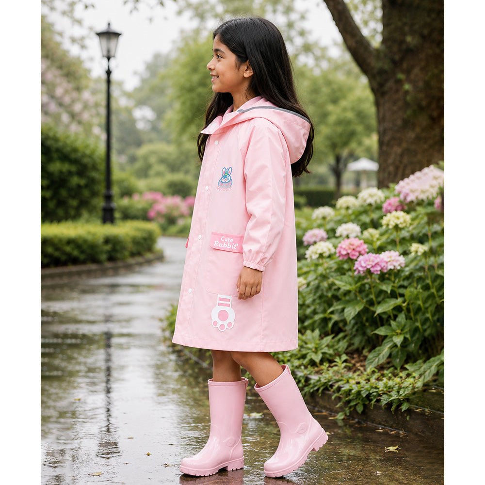 Pink Rabbit 3D Paw Knee Length Raincoat for Kids