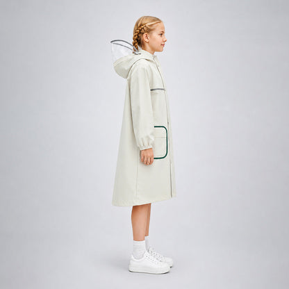 Beige Pocket Patch long Length Raincoat for Kids & Teens