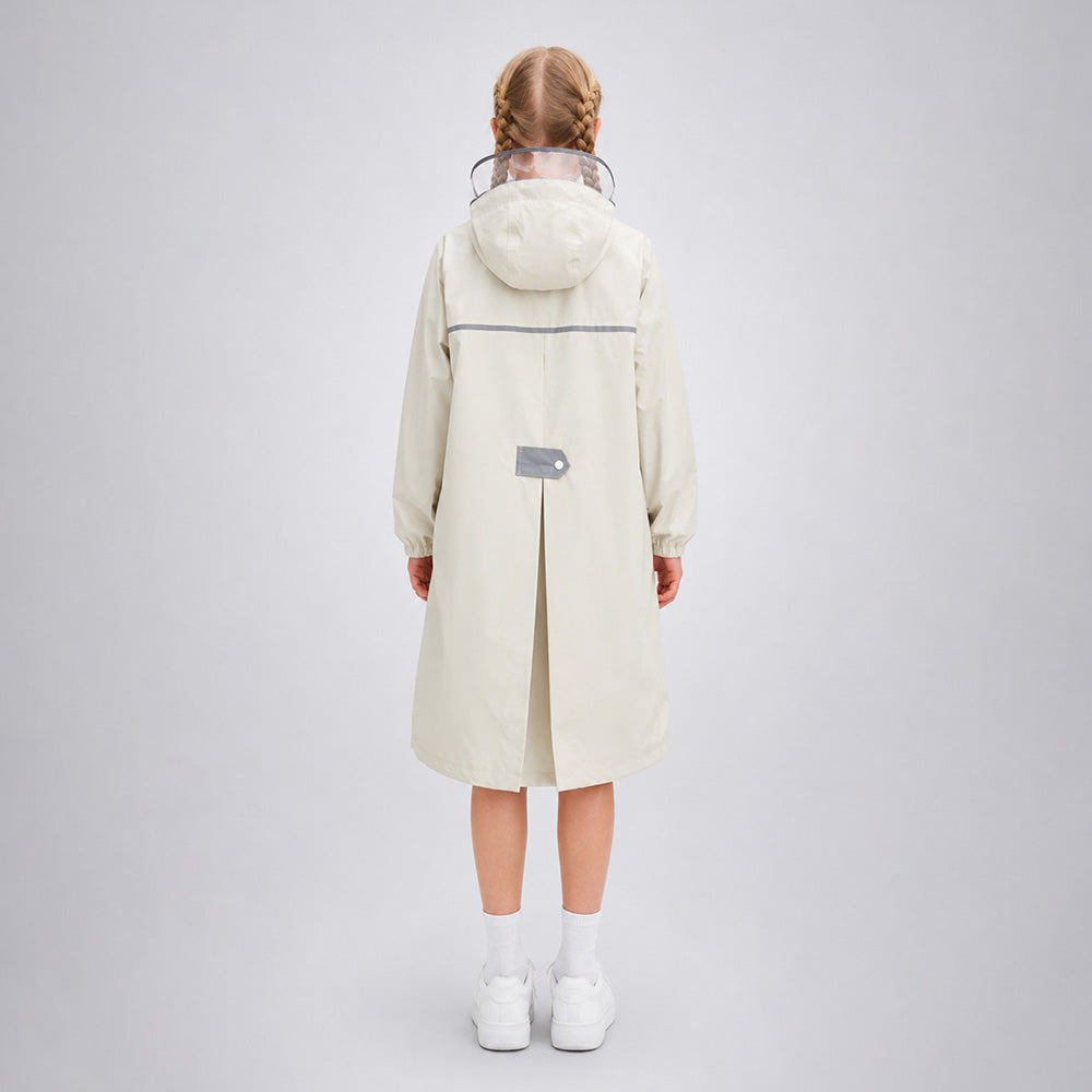 Beige Pocket Patch long Length Raincoat for Kids & Teens