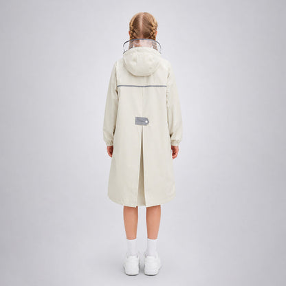 Beige Pocket Patch long Length Raincoat for Kids & Teens