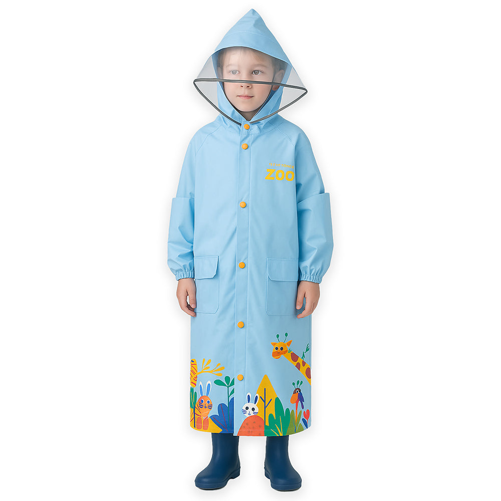 Blue Animal Print Knee Length Raincoat for Kids & Teens - Little Surprise Box