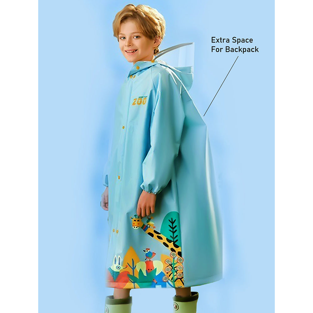 Blue Animal Print Knee Length Raincoat for Kids & Teens - Little Surprise Box