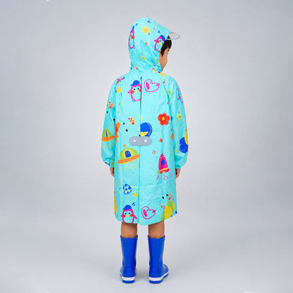 Blue Sunshine Doodle Knee-Length Raincoat for Kids