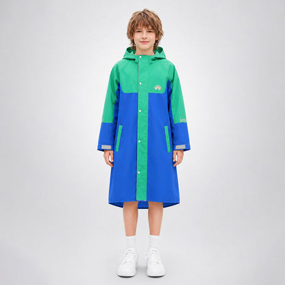 Blue & Green Colour-Block Knee-Length Raincoat for Kids & Teens