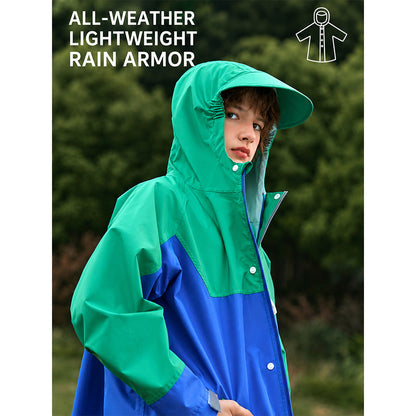 Blue & Green Colour-Block Knee-Length Raincoat for Kids & Teens