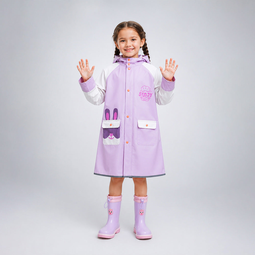 Bunny Pocket Knee-Length Raincoat for Kids