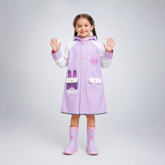 Bunny Pocket Knee-Length Raincoat for Kids
