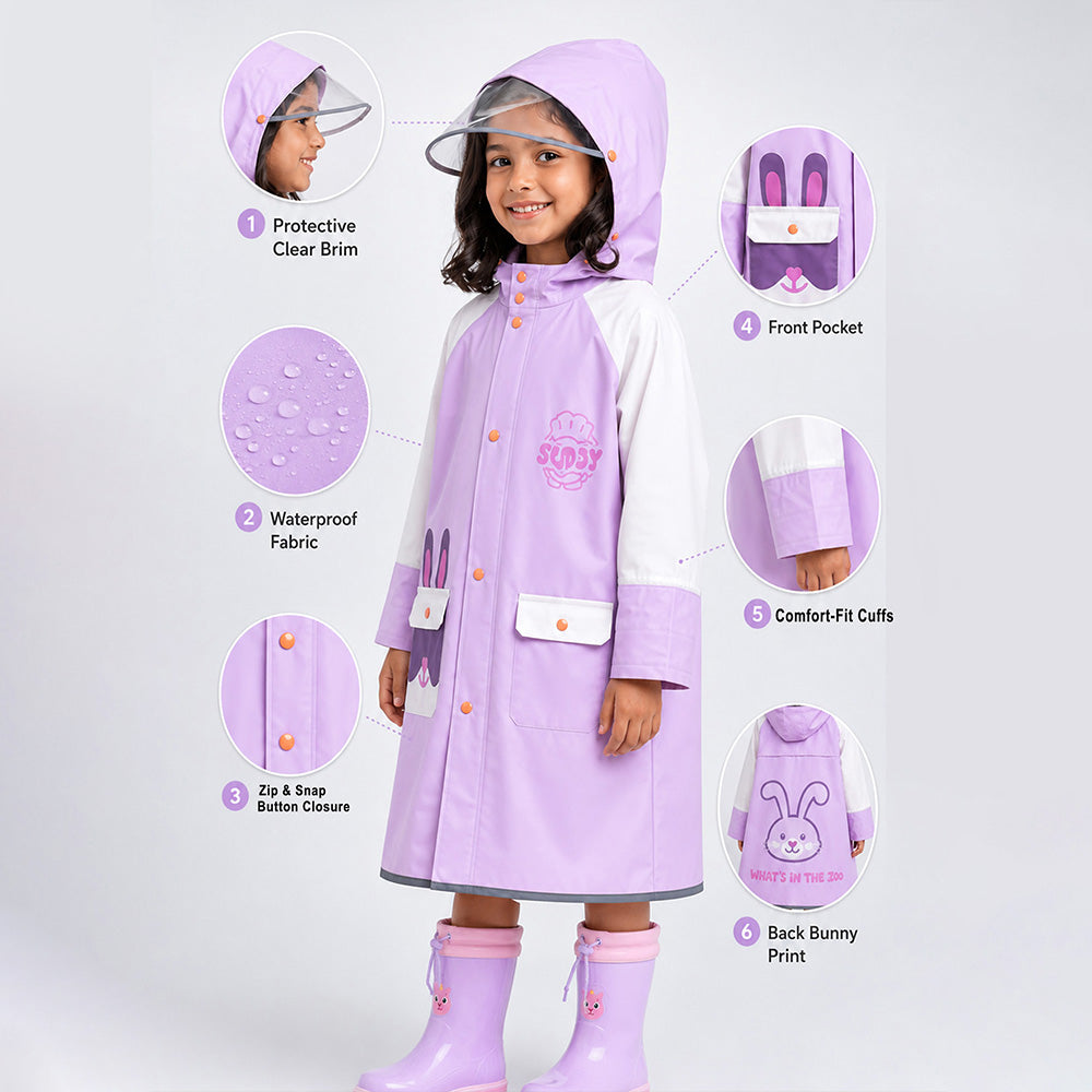 Bunny Pocket Knee-Length Raincoat for Kids