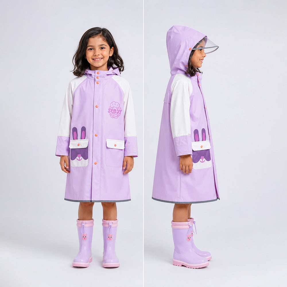 Bunny Pocket Knee-Length Raincoat for Kids