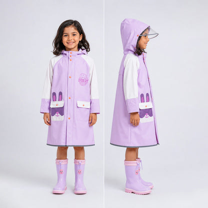 Bunny Pocket Knee-Length Raincoat for Kids