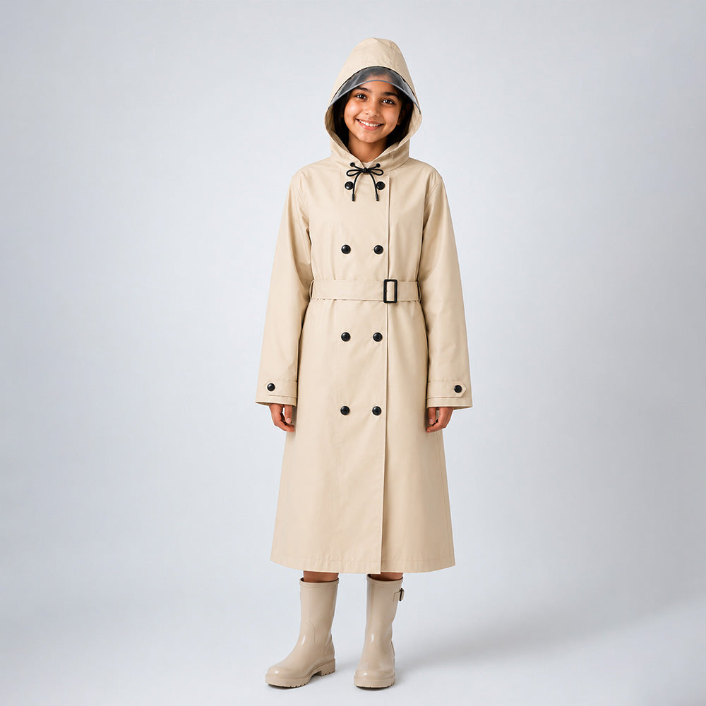 Cream Trench Coat Style Raincoat for Kids & Teens