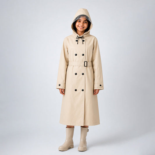 Cream Trench Coat Style Raincoat for Kids & Teens