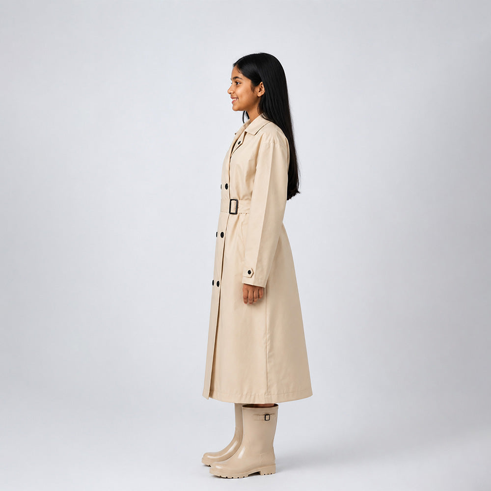 Cream Trench Coat Style Raincoat for Kids & Teens