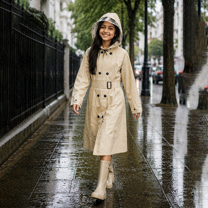 Cream Trench Coat Style Raincoat for Kids & Teens