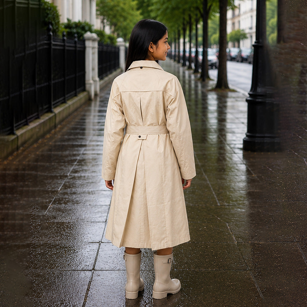 Cream Trench Coat Style Raincoat for Kids & Teens