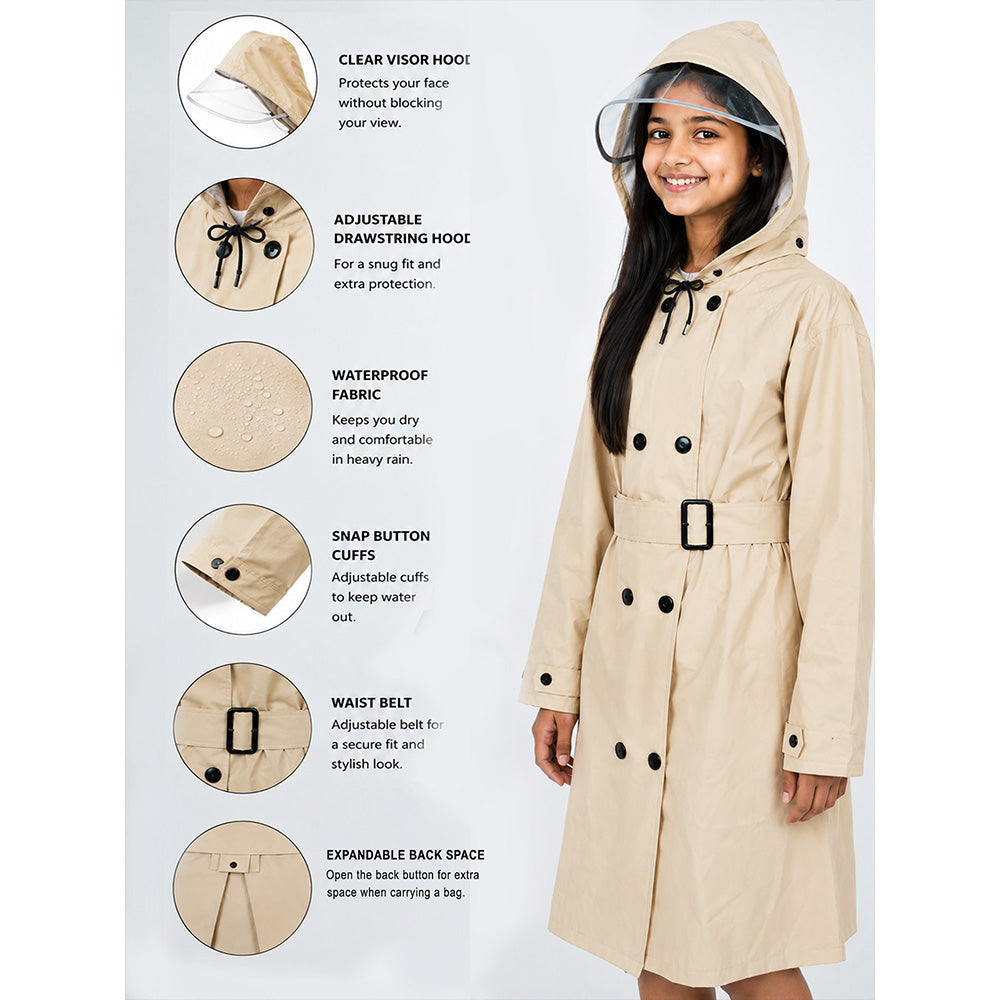 Cream Trench Coat Style Raincoat for Kids & Teens