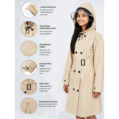 Cream Trench Coat Style Raincoat for Kids & Teens