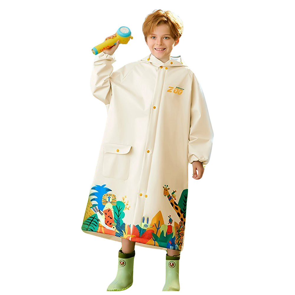 Cream Animal Print Knee Length Raincoat for Kids & Teens - Little Surprise Box