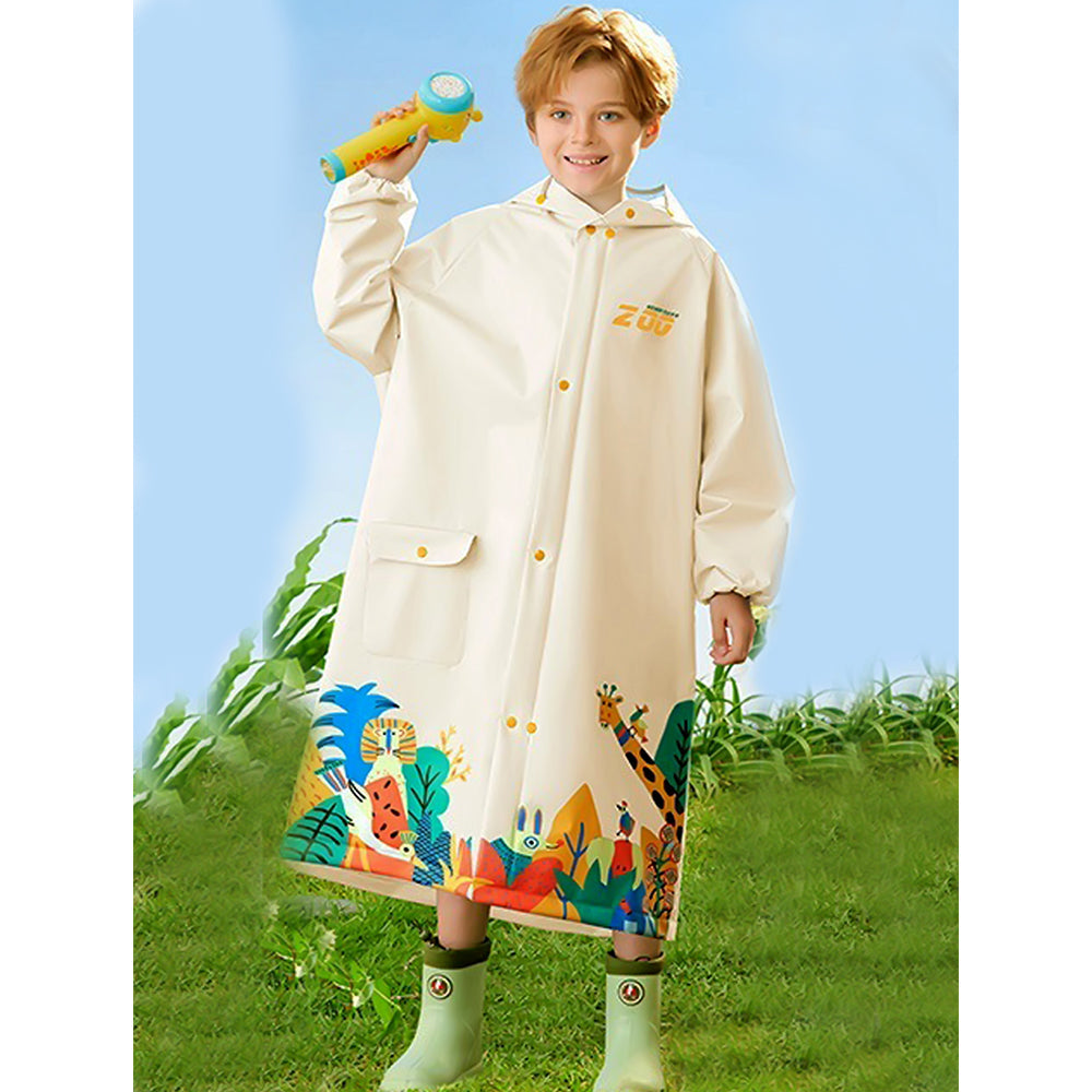 Cream Animal Print Knee Length Raincoat for Kids & Teens - Little Surprise Box