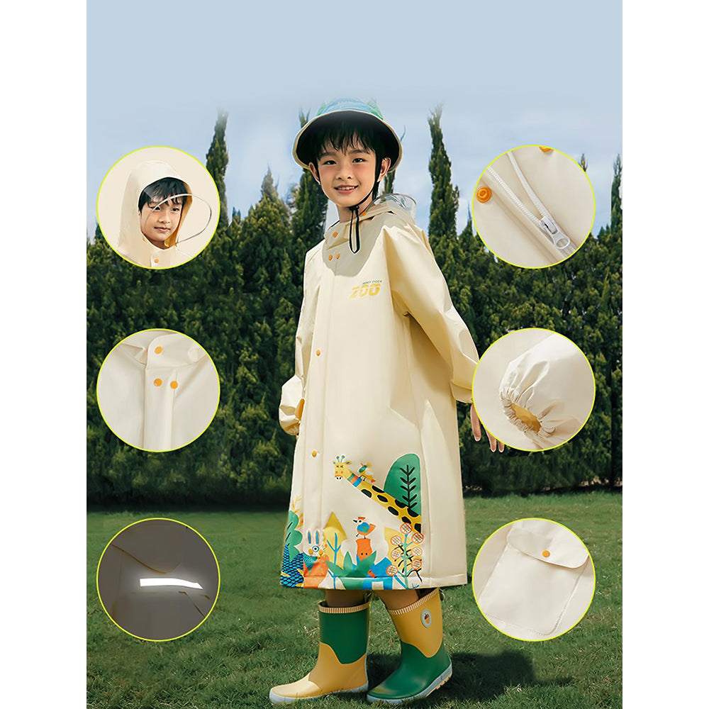Cream Animal Print Knee Length Raincoat for Kids & Teens - Little Surprise Box