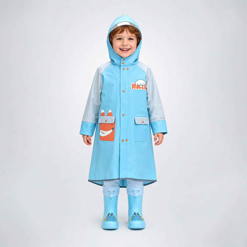 Fox Pocket Knee-Length Raincoat for Kids