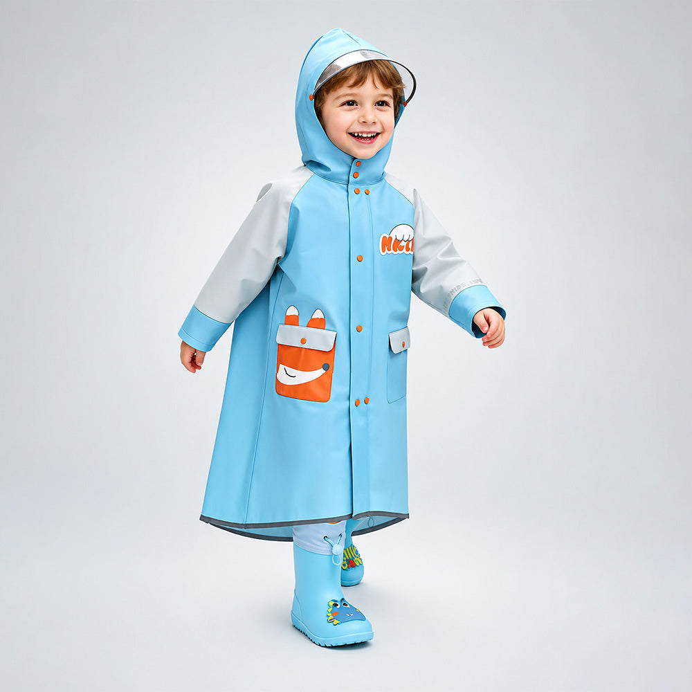 Fox Pocket Knee-Length Raincoat for Kids