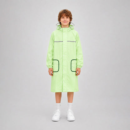 Green Pocket Patch long Length Raincoat for Kids & Teens