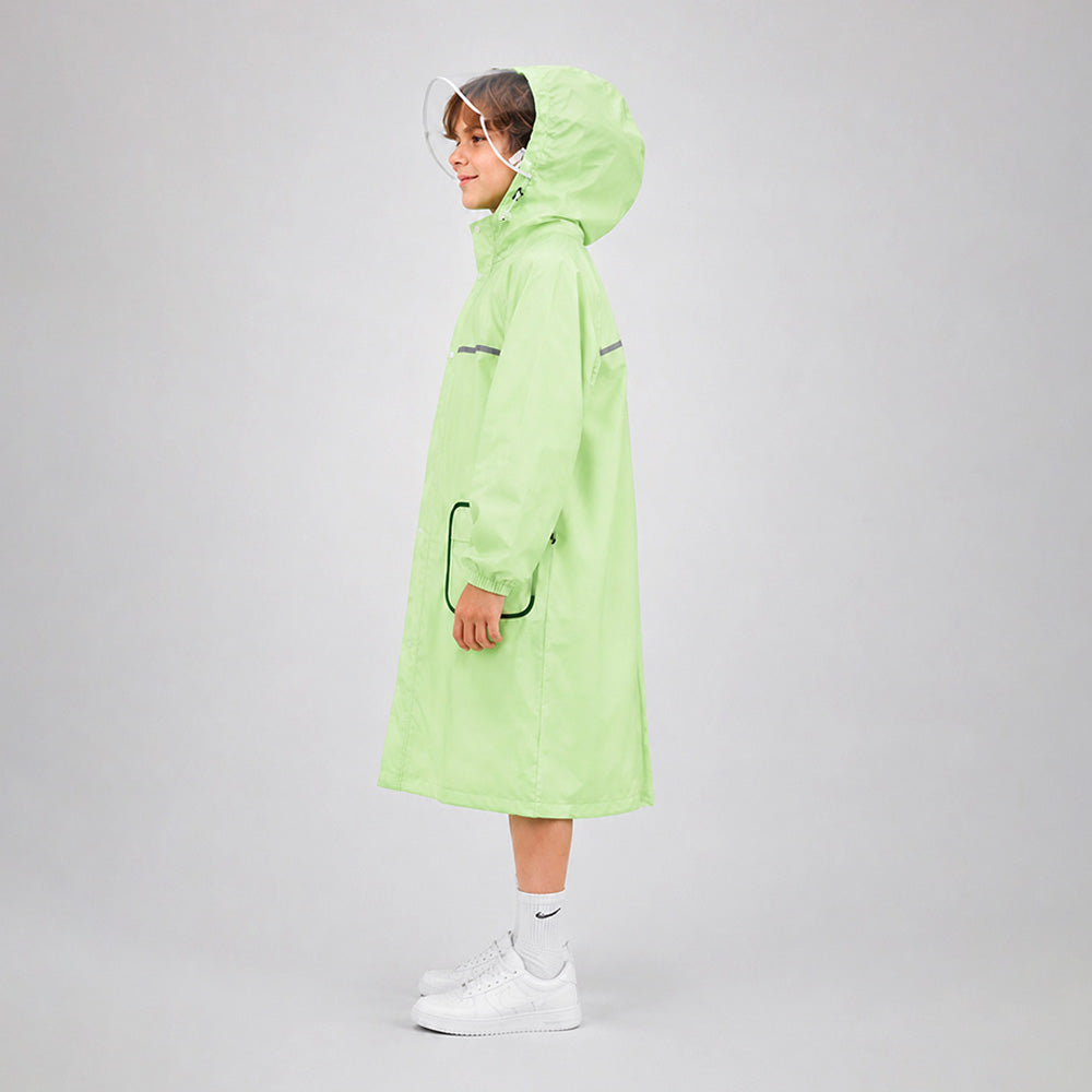 Green Pocket Patch long Length Raincoat for Kids & Teens