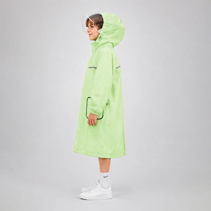 Green Pocket Patch long Length Raincoat for Kids & Teens